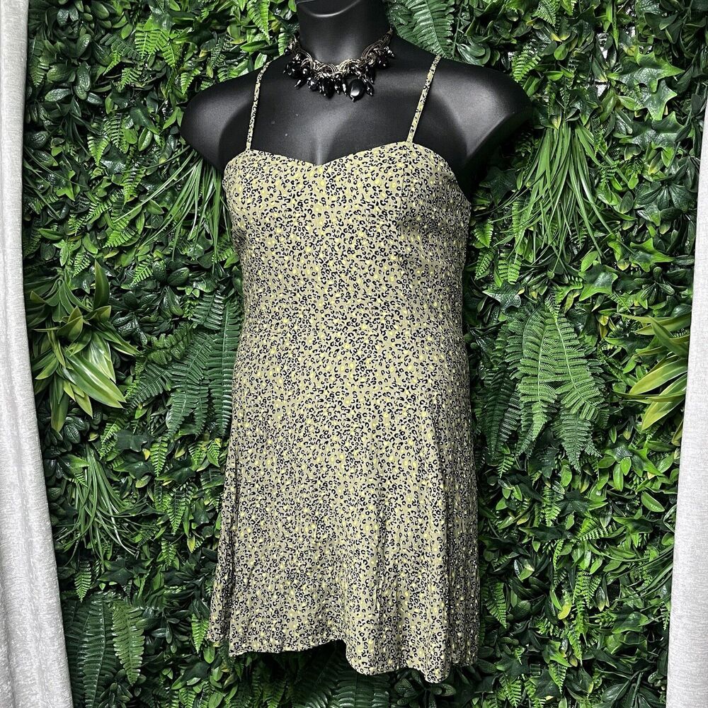 CALVIN KLEIN Dress Women Large Green Animal Print Strappy Mini Skater NWT 2061